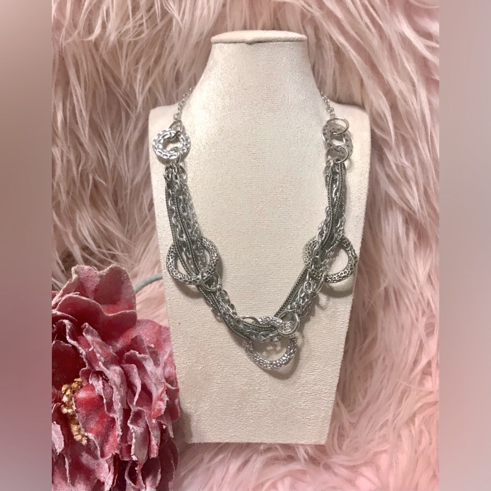 Silver Boho Multi Chain Necklace Rustic Gypsy